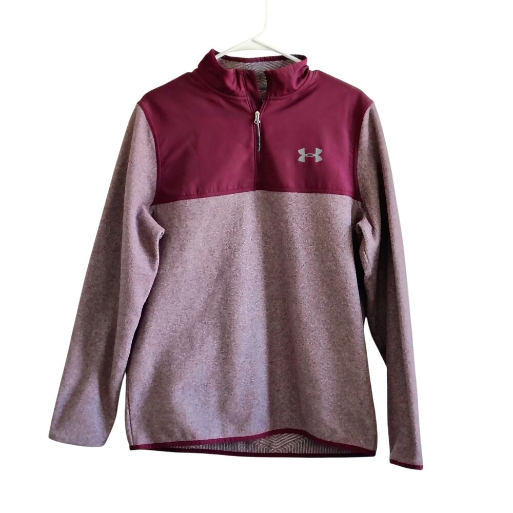 Under Armour Men Medium Maroon 1/4 Zip Fleece Pullover Sweatshirt Coldgear Loose